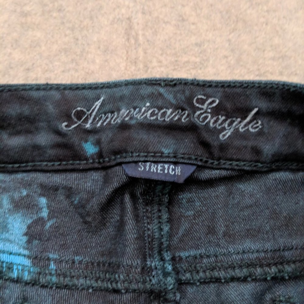 AE Tie Dye Teal and Black Stretch Skinny Jeans - Picture 3 of 7